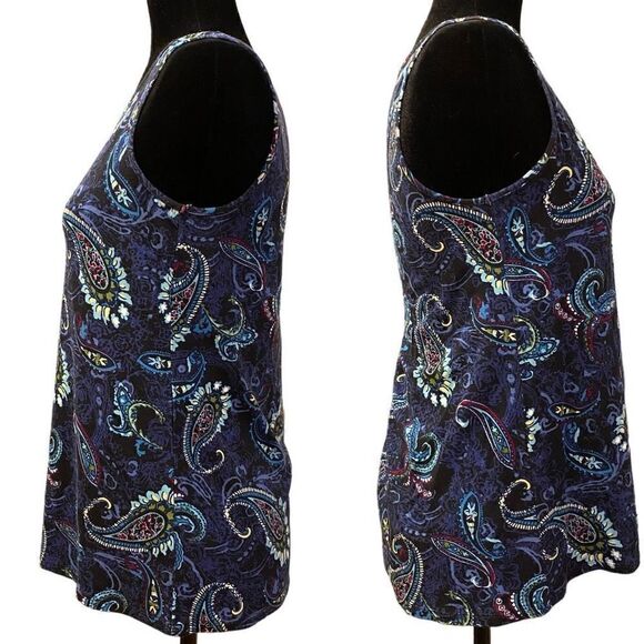 J. Jill Wearever Collection Navy Paisley Sleeveless Top Size XS - Picture 3 of 13
